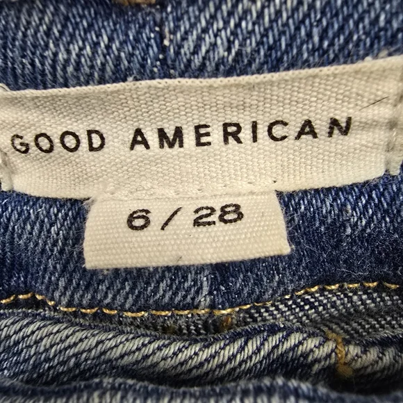 Good American Flare Twisted Split Hem Denim Jeans Size 6/28 - Picture 7 of 10
